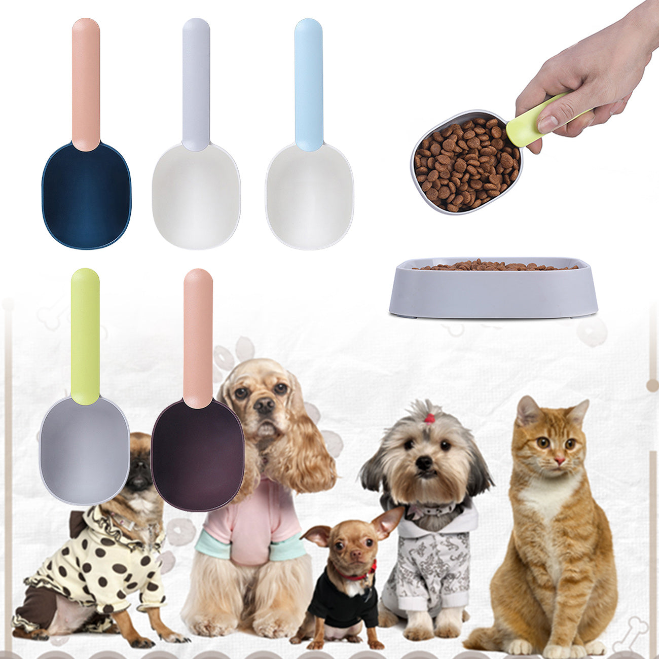 Pet Food Scoop With Ergonomic Bag Clip Handle For Cats Puppies And Small Dogs Measuring Scoop Dog Food Scoop, Plastic Measuring Cup Pet Food Feeding 1 Cup Spoon Long Handle With Clip For Dogs Cats
