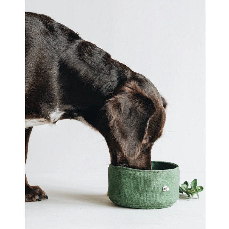 Folding Dog Bowl Canvas Dog Tableware Drinking Water Bowl Feeding Bowl Walking Dog Portable Pet Ration Bag