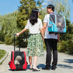 Small Pet Wheel Carrier Dog Cat Portable Strollers Backpack Breathable Puppy Roller Luggage Car Travel Transport Bag