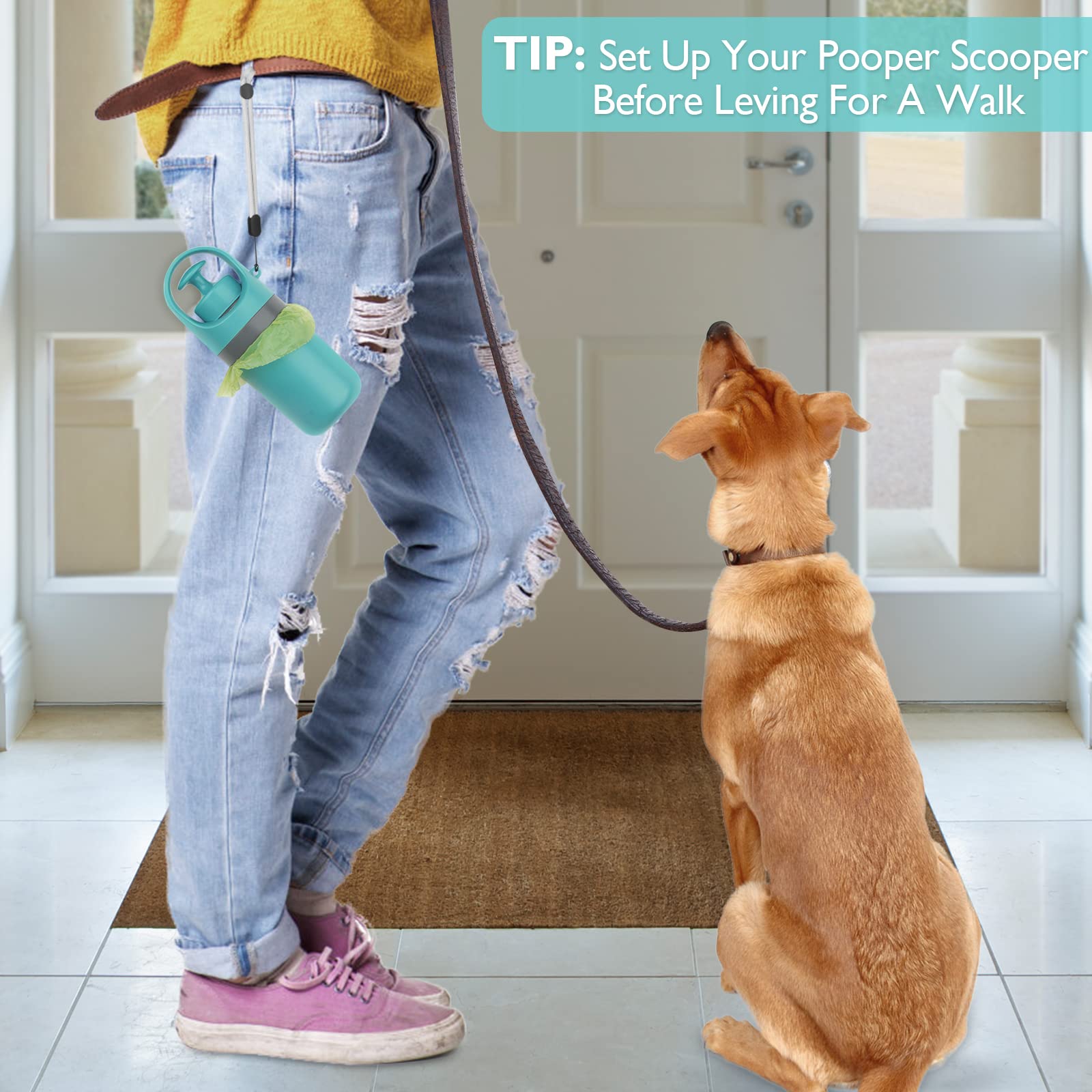 Portable Dog Poop Scooper, Sanitary Dog Waste Picker Upper With Bag Dispenser, Convenient Pet Waste Cleaner For Dog Walkers, Attachable To Dog Leash, Harness Or Waist