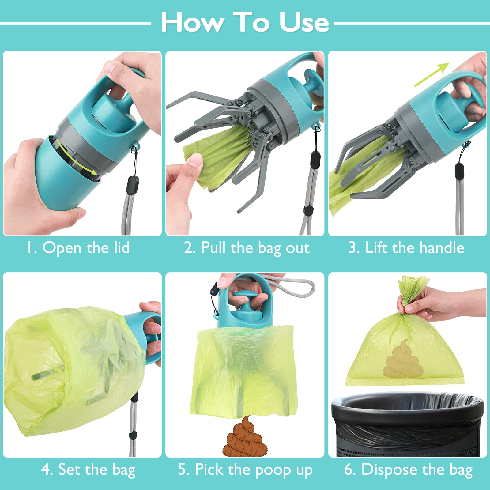 Portable Dog Poop Scooper, Sanitary Dog Waste Picker Upper With Bag Dispenser, Convenient Pet Waste Cleaner For Dog Walkers, Attachable To Dog Leash, Harness Or Waist