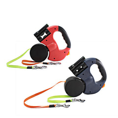 Dual Headed Pet Leashes with Flashlight Garbage Bag Box Automatic Retractable Dogs Traction Rope