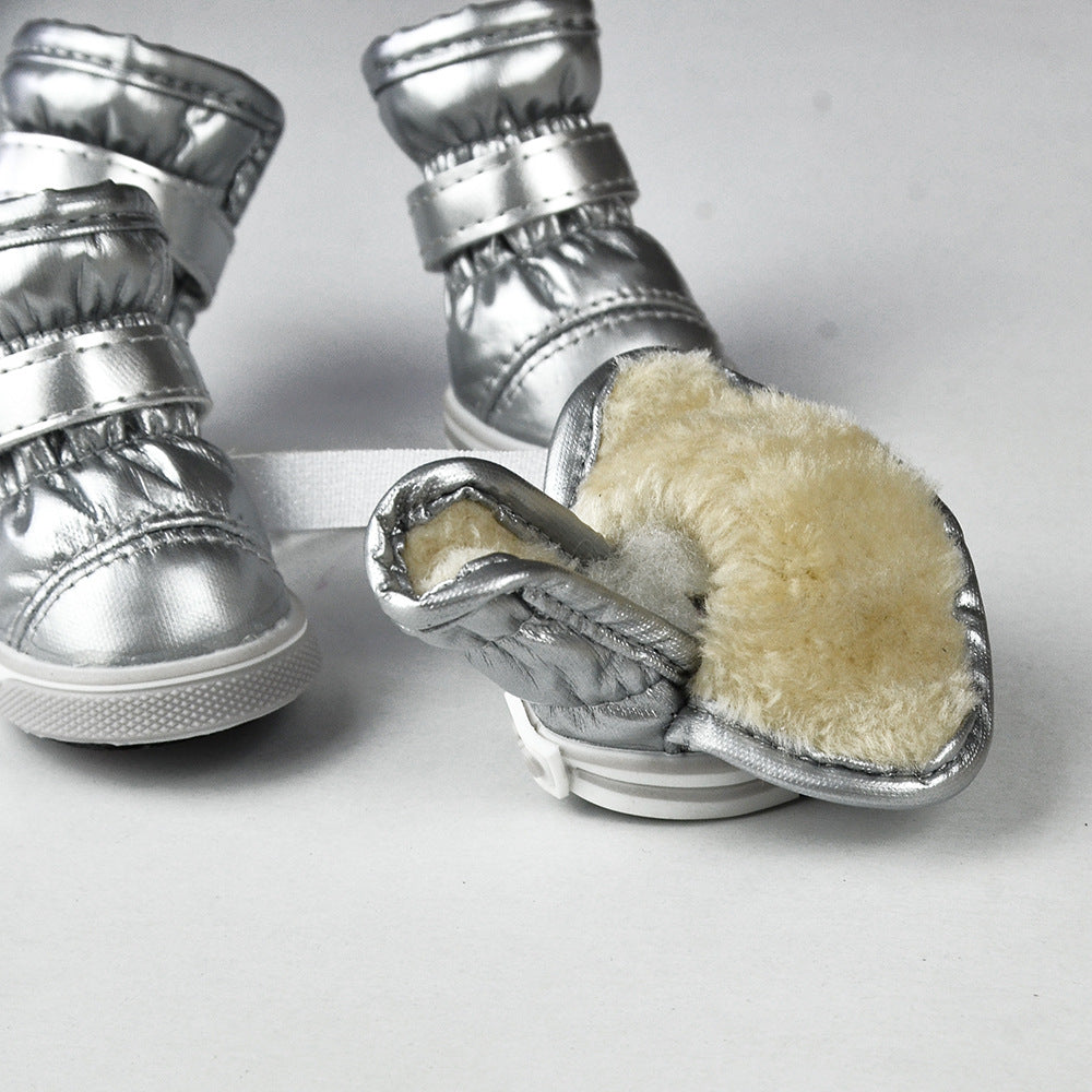 PU Mirror Leather Warm Pet Dog Shoes In Winter