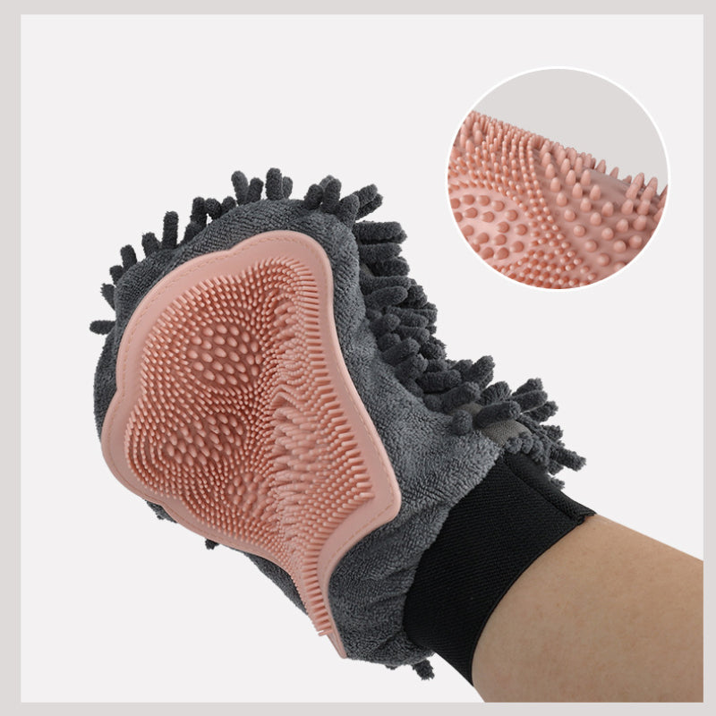 Pet Bathing Brush 2-in-1 Grooming Glove Elegant Dog Grooming Tool For Brushing, Massaging, And Drying Pet Grooming Kit For Dog Cat 2-Sided Bathing Brush Cleaning Massage Glove