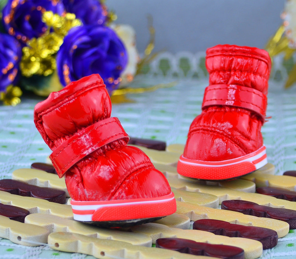 PU Mirror Leather Warm Pet Dog Shoes In Winter
